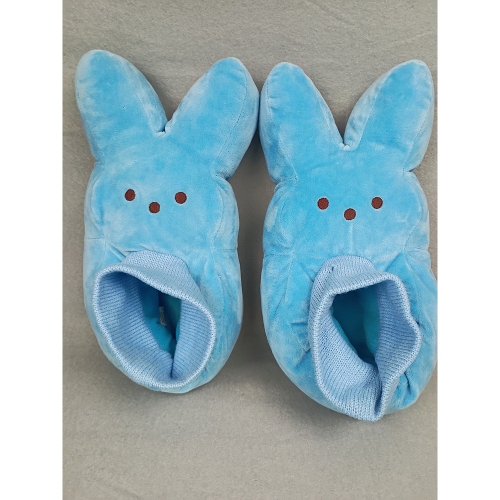 Peeps Blue Bunny Plush Slippers Kids Size M 13-1 House Shoes Non-Slip Easter